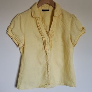 Yellow Pleated Button Blouse